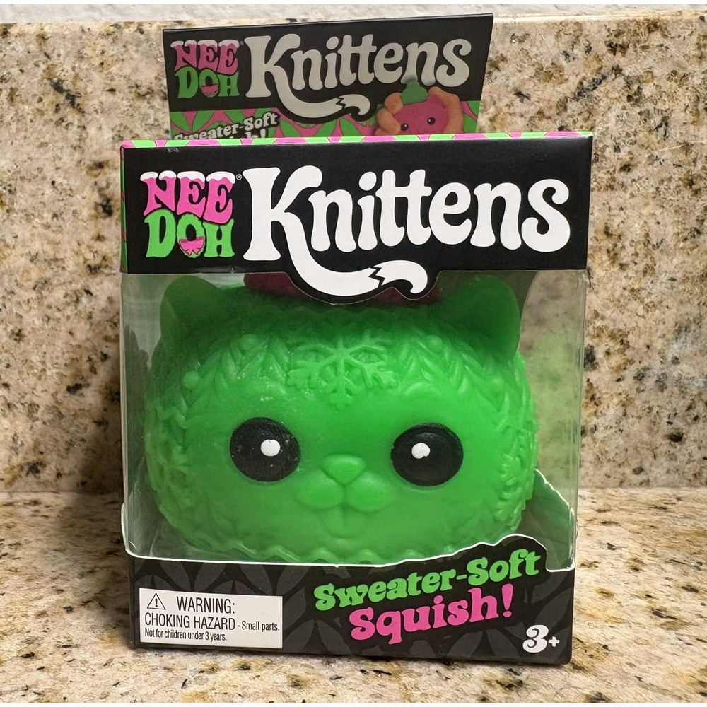 *AUTHENTIC* Needoh green Knittens Sweater-Soft Squish Squeeze Toy, Green